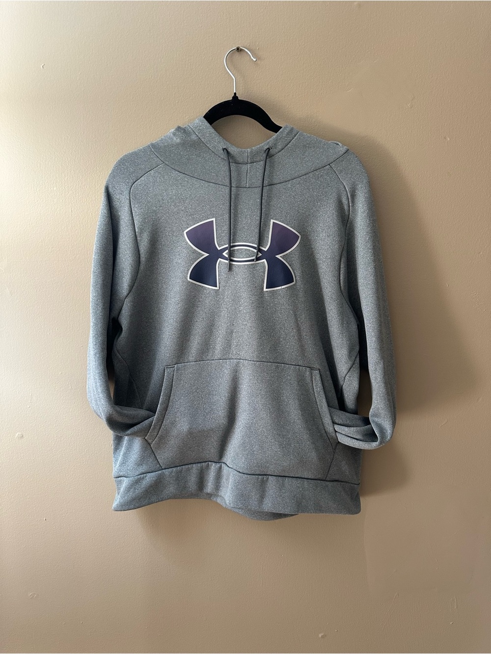Under Armour Women’s Fleece Hoodie Sweatshirt Grey Purple Logo - Size L